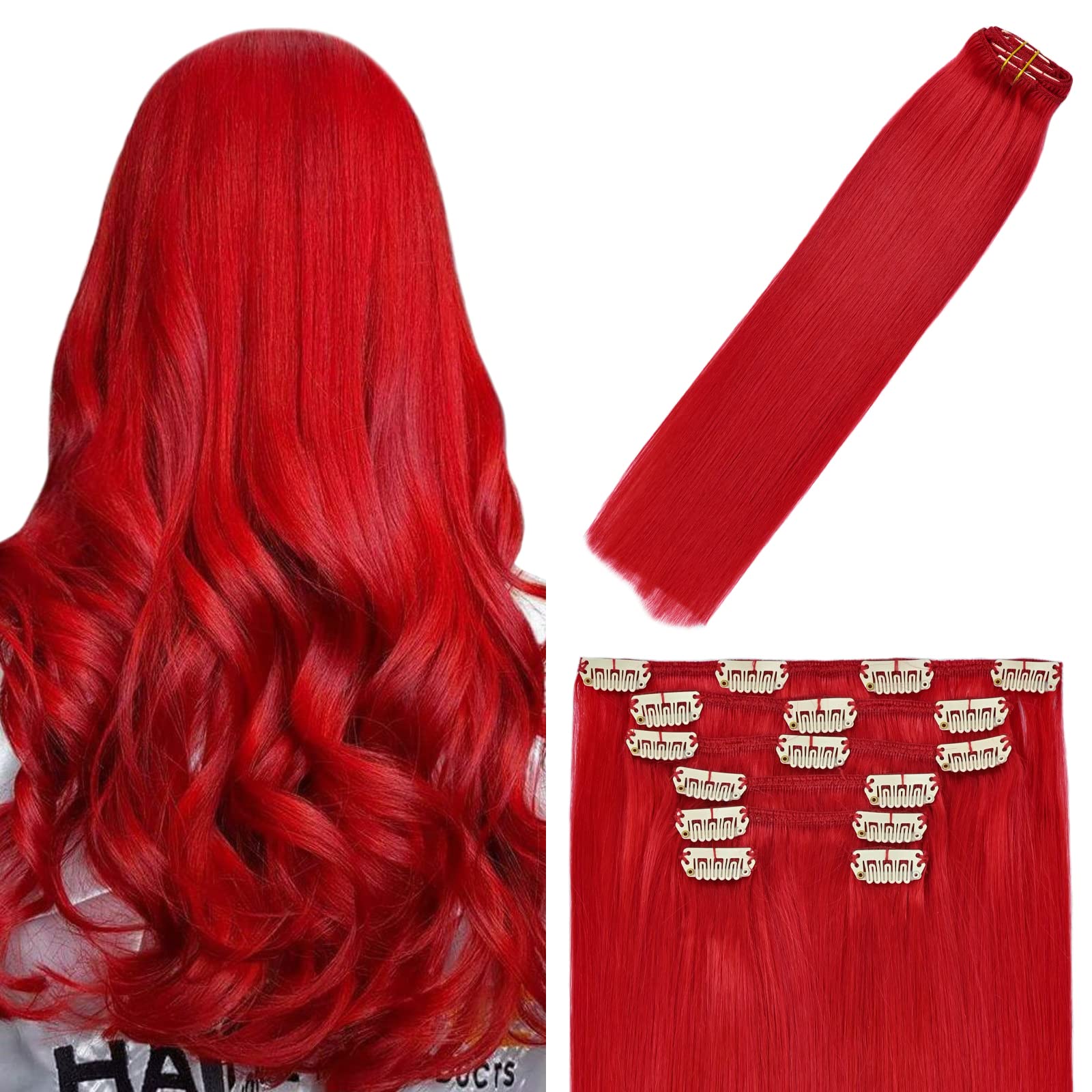 WindTouch Clip in Hair Extensions Real Human Hair Bright Red Hair  Extensions 75g 12Inch Clip Ins 7PCS Soft Clip in Extensions Human Hair