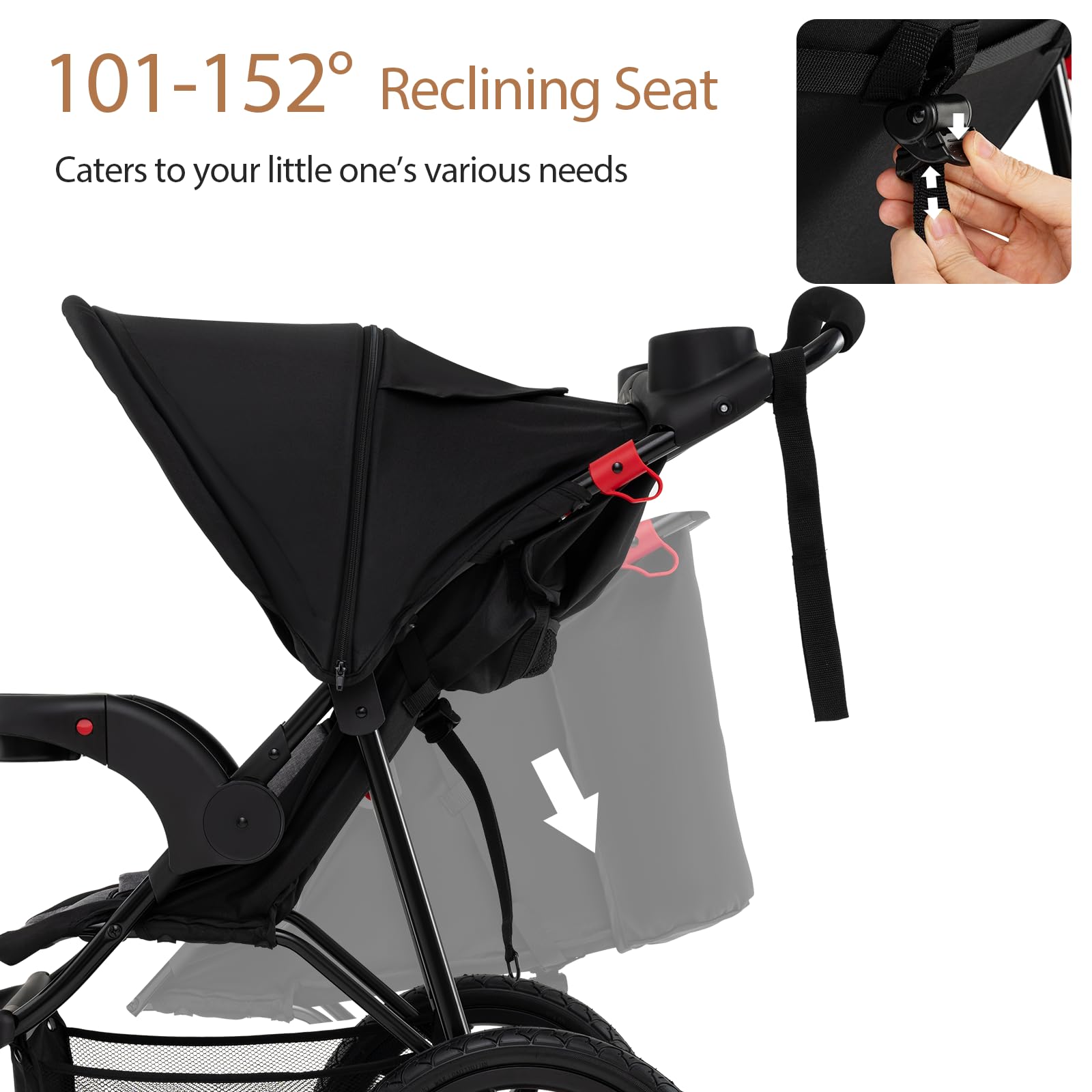 LIFEZEAL Kinderwagen klappbar, Kinderbuggy mit 3 Rädern, verstellbarem Sonnenschutz & 5-Punkt-Gurt, Buggy mit abnehmbarem Tablett & Getränkehalter, bis 22 kg, Schwarz