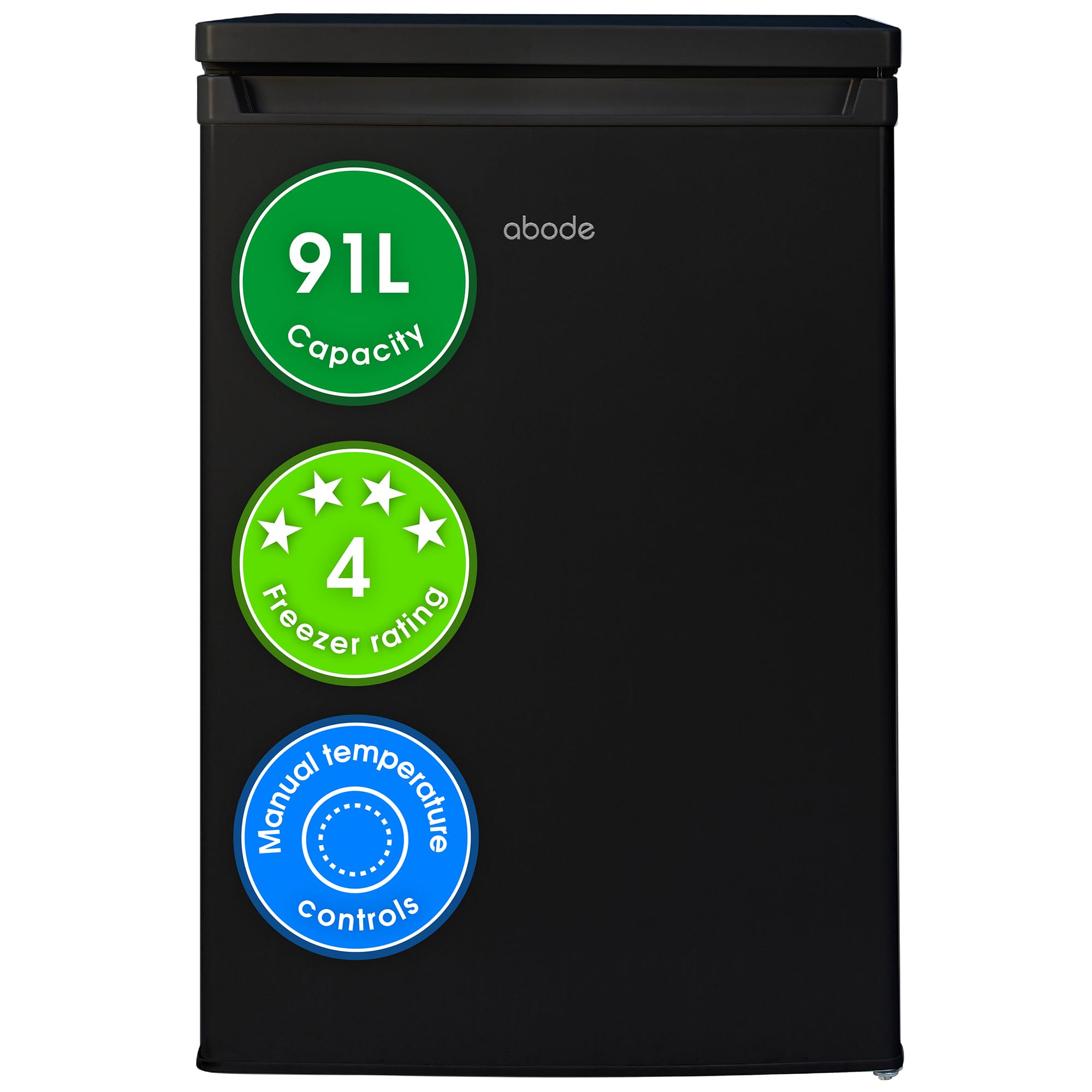 Abode Under Counter Freezer 55cm Wide Freestanding Black 91 Litre with 4 Drawers, Adjustable Feet & Reversible Door, 4 Star Freezer, Suitable for Garages & Outbuildings A85UCFZ552E1B (Black, 55 cm)