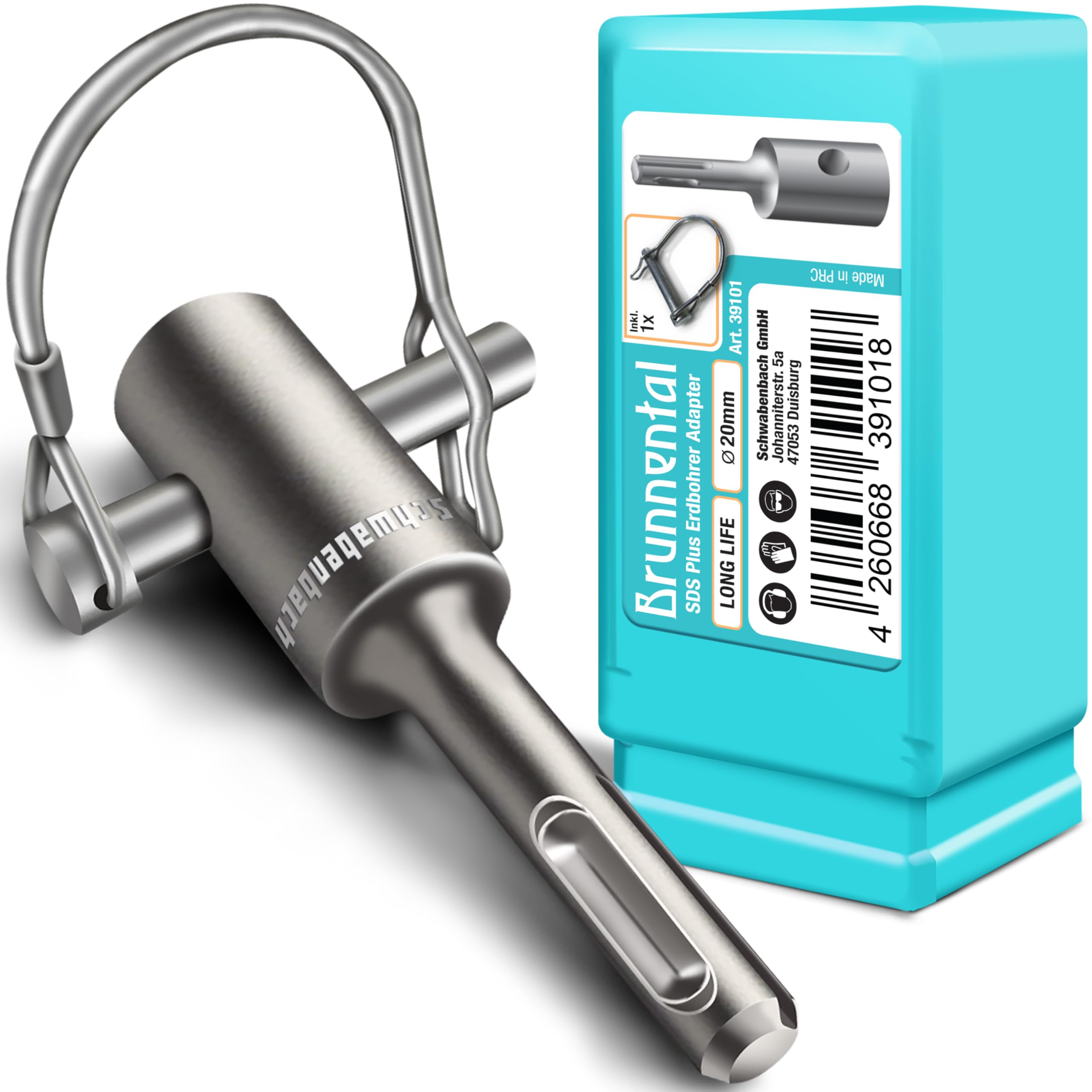 SDS PLUS Erdbohrer Adapter + Quick Change Bolzen für Hand Bohrmaschine - Nutze deine Schlagbohrmaschine als Brunnenbohrer - für Bohrer mit Ø 40 60 80 100 120 150 mm (kein SDS MAX)