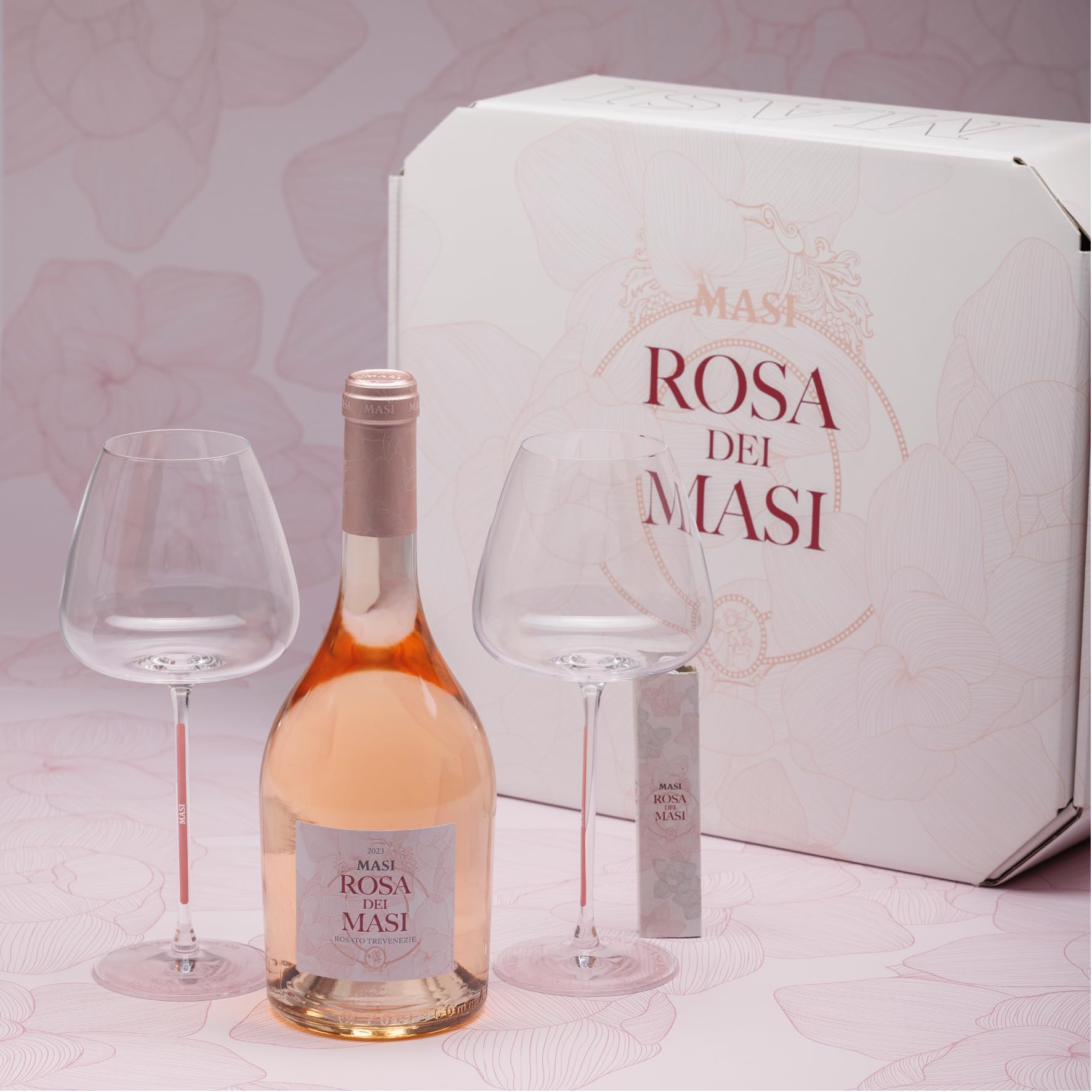 Paquet Exclusif Édition Limitée "Rosa Dei Masi" Et 2 Verres | Idée Cadeau | Coffret Exclusif Avec 1 Bouteille De 750 Ml Et 2 Verres Sérigraphiés