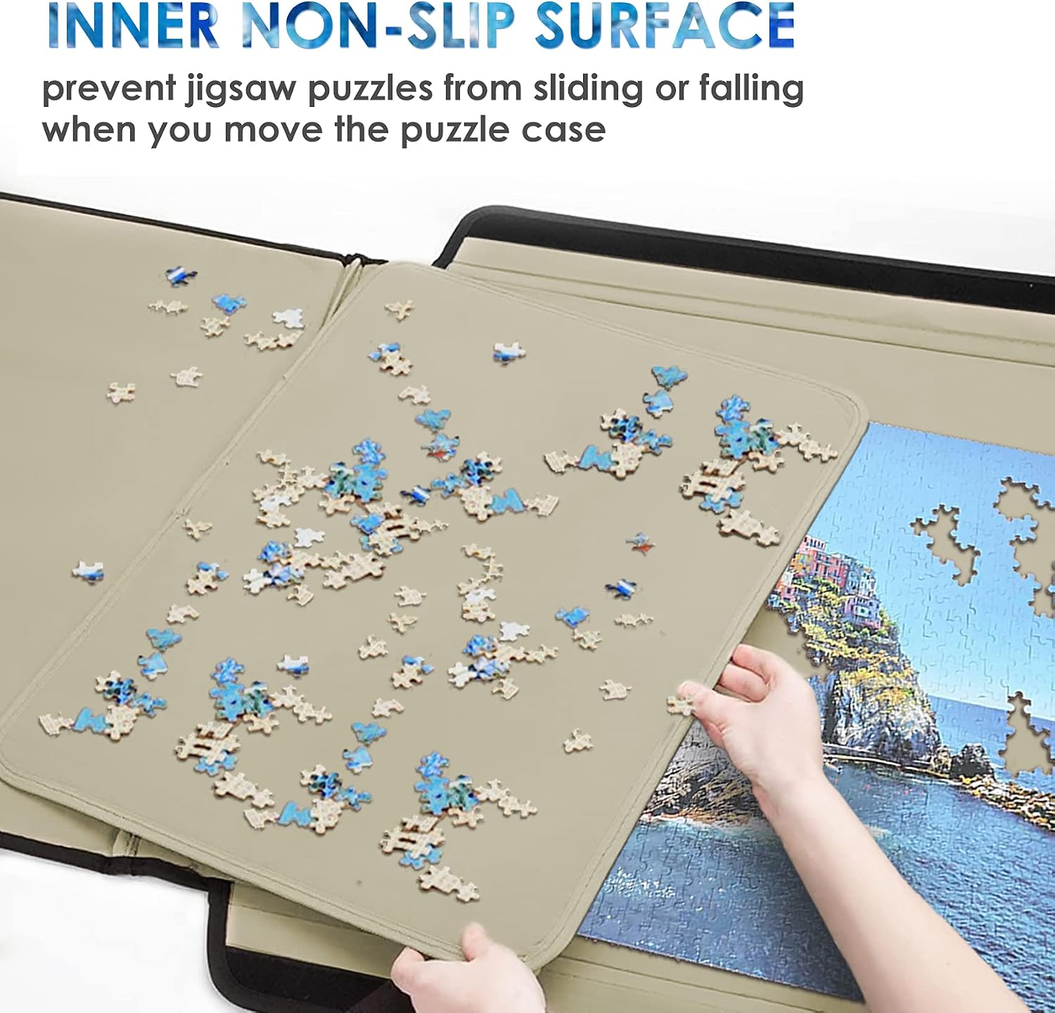 Lovinouse 1500 Pieces Jigsaw Puzzle Board with 2 Sorting Tray, Portable Puzzles Storage Case Saver, Non-Slip Surface