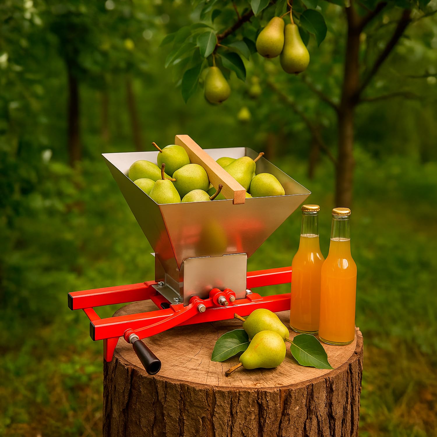 Trituradora de frutas de 7 L en acero inoxidable con cuchillas de aluminio – Picadora manual para manzanas, peras, ciruelas y uvas – Ideal para sidra y vino.