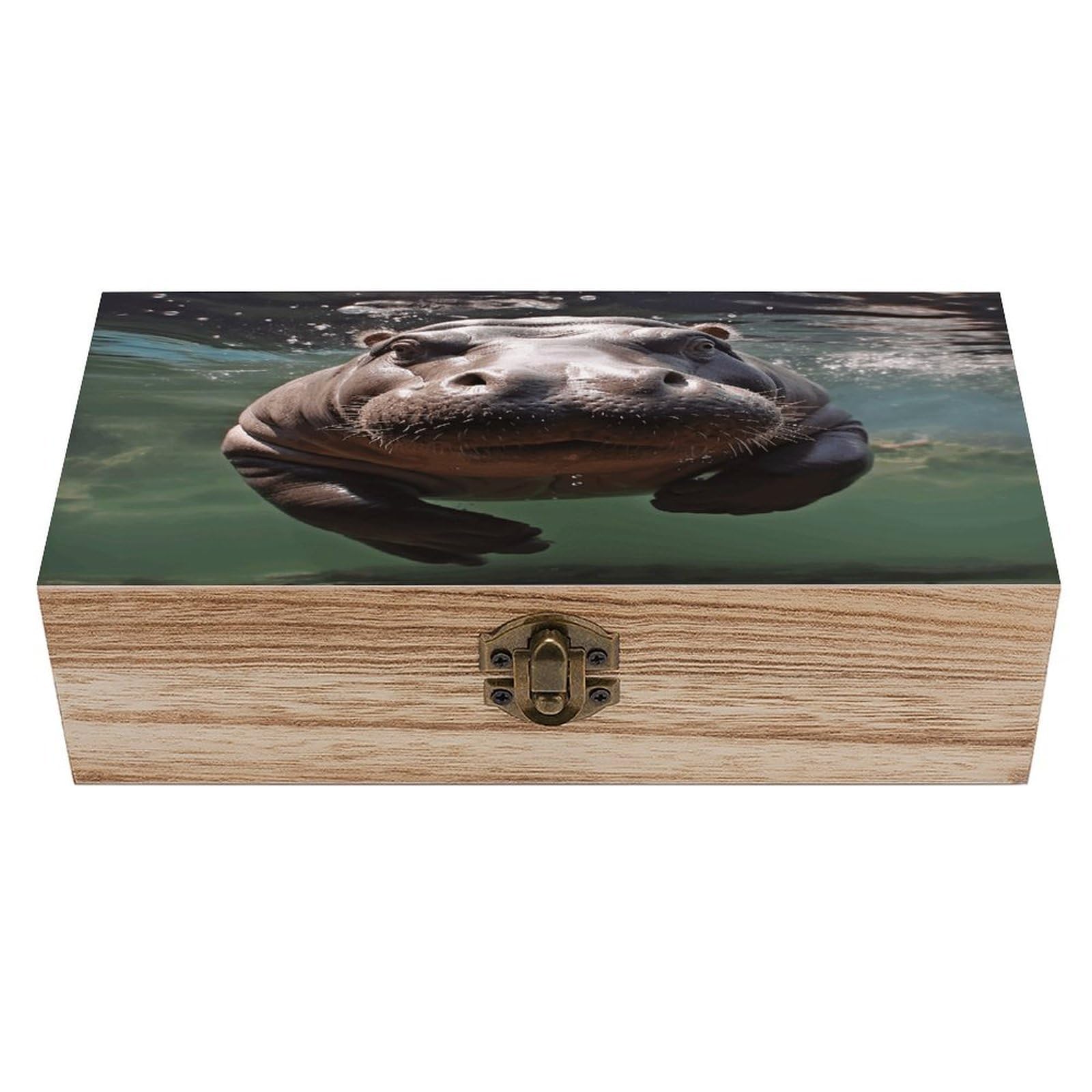 VstaDank Diving Hippo Wooden Storage Box Wooden Keepsake Box with Hinged Lid Exquisite Solid Wood Decorative Jewelry Case Memory Box for Jewelry Photos Letters Crafts Trinkets