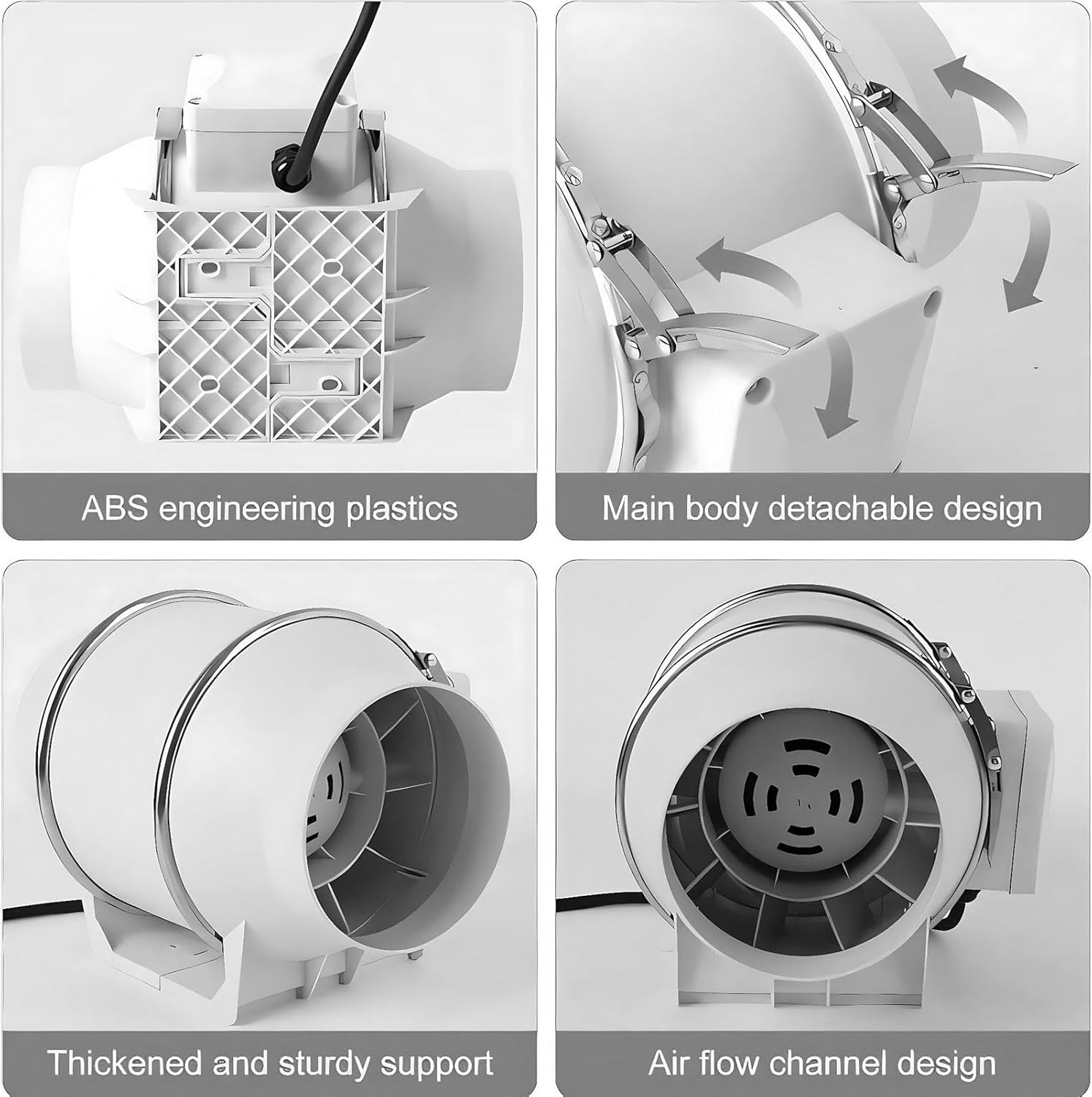 Walfront Inline Fan Duct Fan 4 Inch High Efficiency 220m / h Ventilation Suitable for Bathroom Kitchen Planting Tent 3D Printer (US Plug)