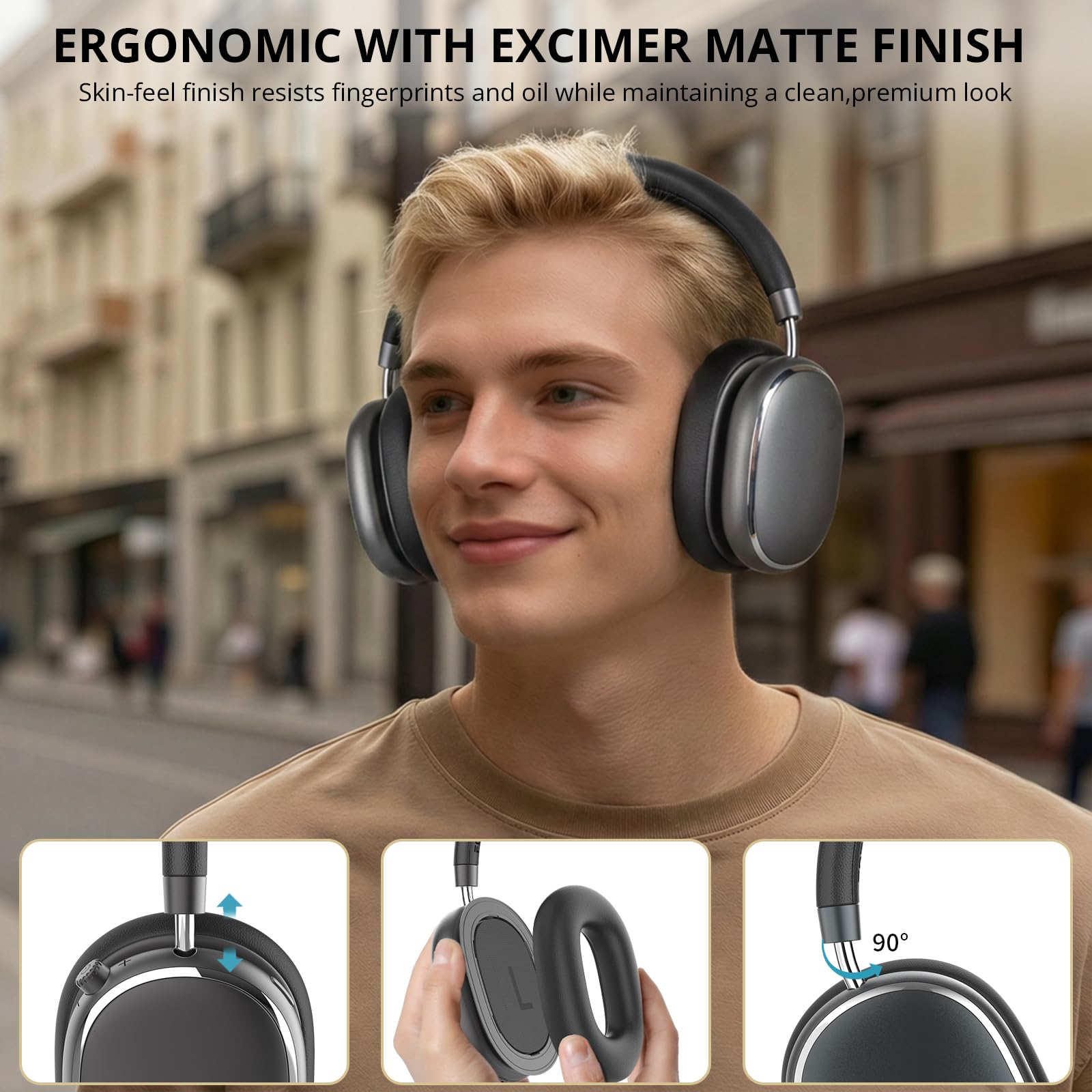 NC95 Hybrid Active Noise Cancelling Headphones,Słuchawki zakładane na uszy,Pokrętłem Sterującym,65 Godzin Odtwarzania,Sterowanie Aplikacją,Wyraźne Połączenia w Podróży/Treningu(czarny)