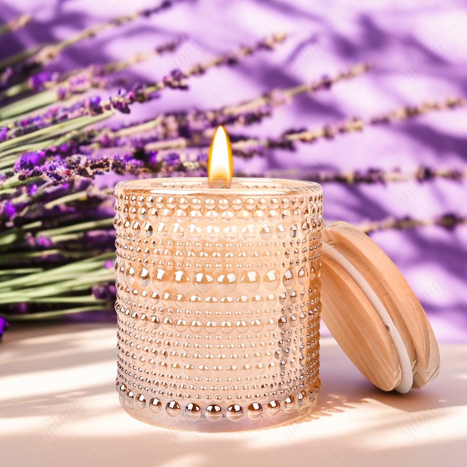 Vela en tarro de lavanda, 6 onzas, 40 horas, aroma calmante, cera de soja ecológica