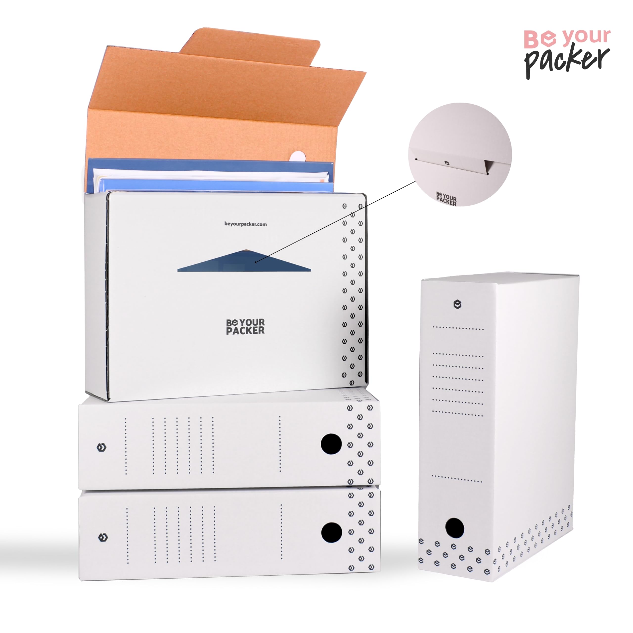 20 Cajas Archivo Definitivo A4 de Cartón Blanco Plegables y Automontables | Caja Archivadora Documentos Blanca | Organizador de Documentos A4 en vertical y horizontal | 35x25x10 cm