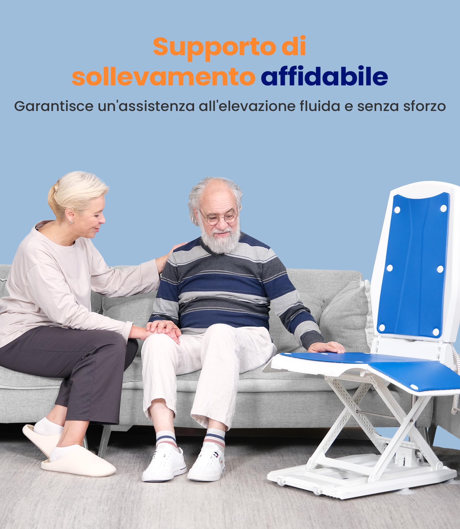 VOCIC Sedia elevatrice elettrica AX10, sollevatore mobile con ruote per alzarsi da terra, pieghevole e regolabile in altezza 0–50 cm, fino a 140 kg, aiuto al sollevamento per anziani a casa