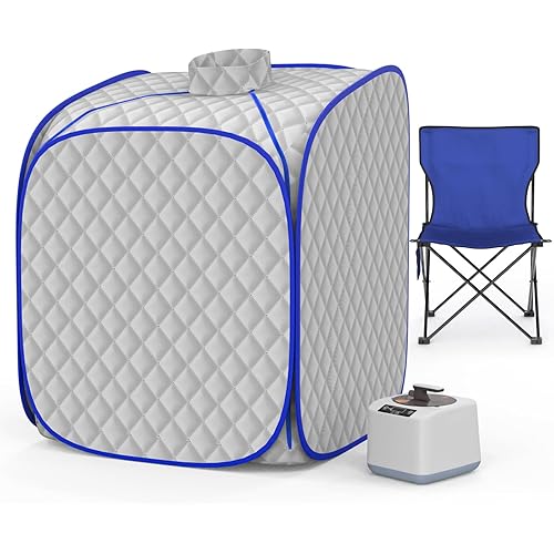 Portable Steam Sauna Box at Home, 9 Levels Heating, Sauna Tent for Home with Steamer and Folding Chair, Sauna Box for Relaxation, Detoxification, Spa, Sauna Box