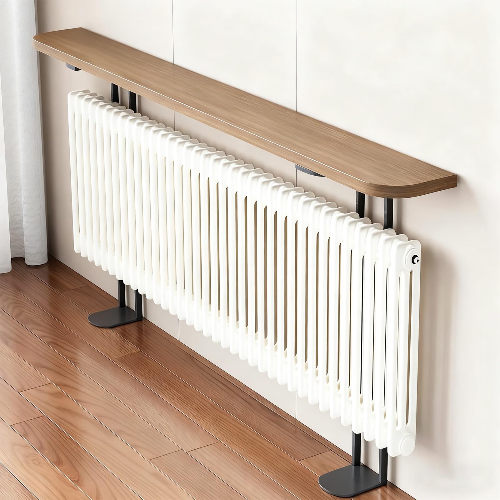 Étagère de radiateur bois et métal : console design pour salon et entrée accueillante