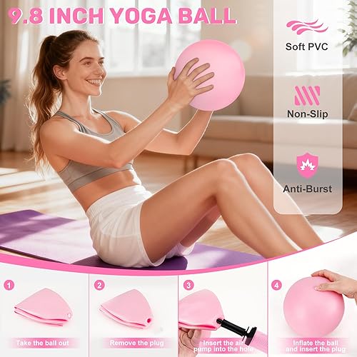 Miniatura 4 de Juego de anillos de pilates para mujer, kit de equipo de pilates para el hogar con anillo de pilates de 12.5 pulgadas, mini bola, 5 bandas de