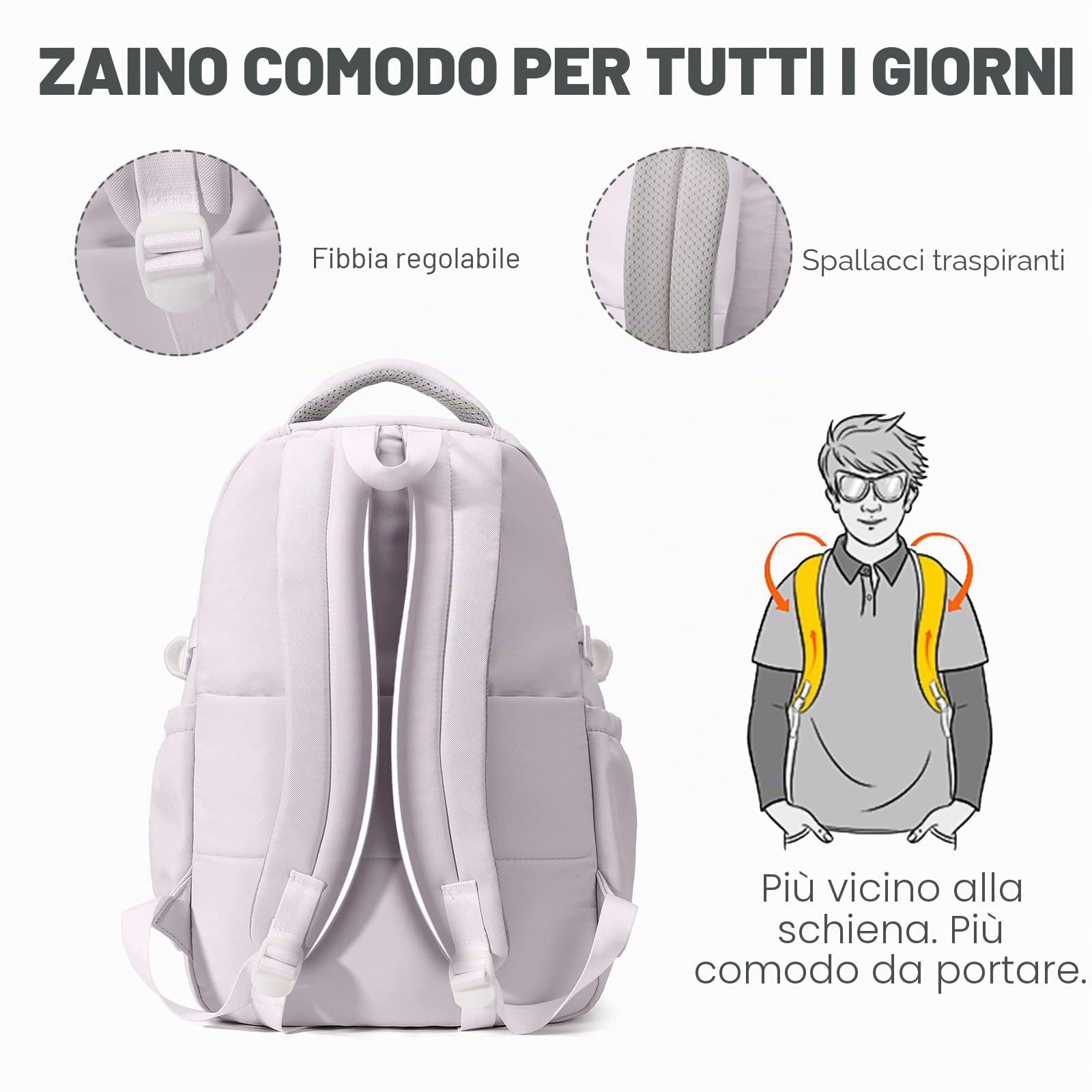 Amythe Zaino Scuola Media e Superiore Ragazza Leggero Grande, Viola | Zaino Multi-tasche Adolescenti Zainetto Casual Moda Idrorepellente per Laptop da 15.6 pollici, Ritorno a Scuola / Viaggio