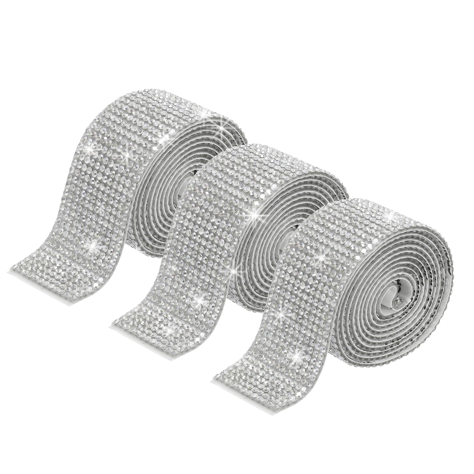 sourcing map 3 Rolls 3 Yards 27mm Self Adhesive Crystal Rhinestone Diamond Ribbon for Arts & Crafts Project, Wedding Cakes, Birthday Decorations White — image 1
