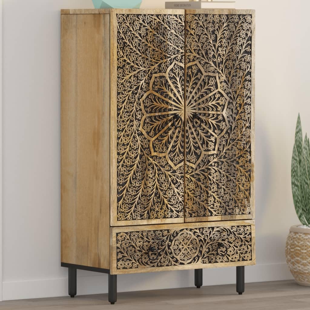 vidaXL Aparador Alto, Alacena Auxiliar Decorativa con Almacenaje, Armario Consola de Buffet, Mueble para Salón Hogar, Madera Maciza de Mango