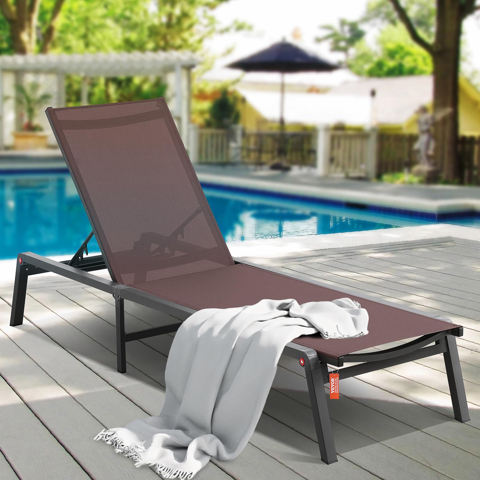 VEVOR Sedie a Sdraio da Esterno in Alluminio, Sedie da Giardino Pieghevoli con 5 Posizioni Regolabili, Sedie Piscina o Abbronzanti Piatte Reclinabili e per Patio, Spiaggia, Piscina, Sedie Marrone