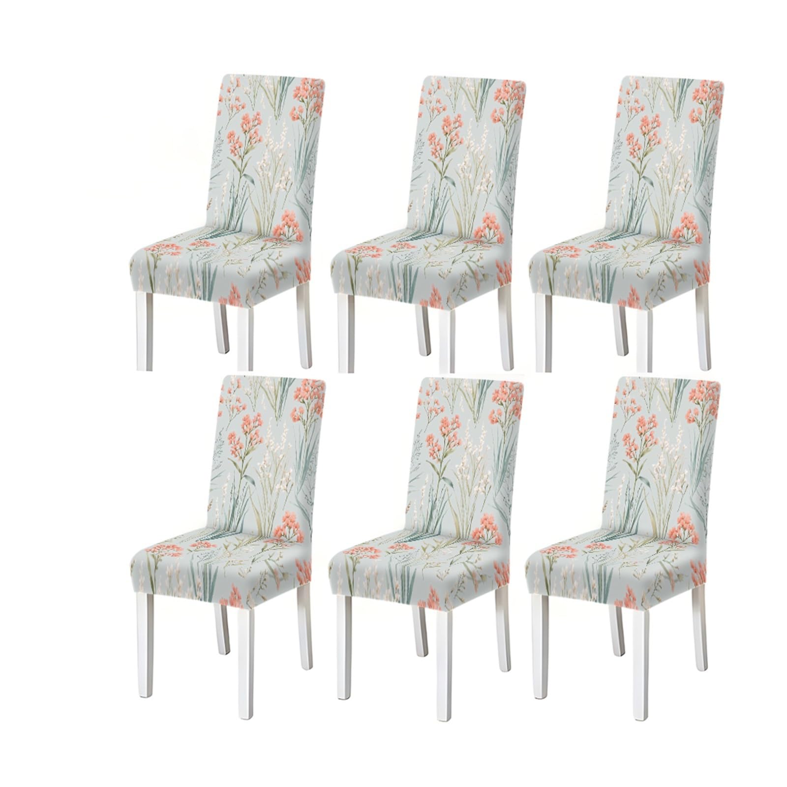 KXUAUV Light Blue Pink Wildflower Botanical Print Dining Chair Covers, Stretch Slipcovers For Home Kitchen Dining Room Party, 2/4/6PCS Seat Protectors for Restaurant Hotel Party(6PCSChair cover)