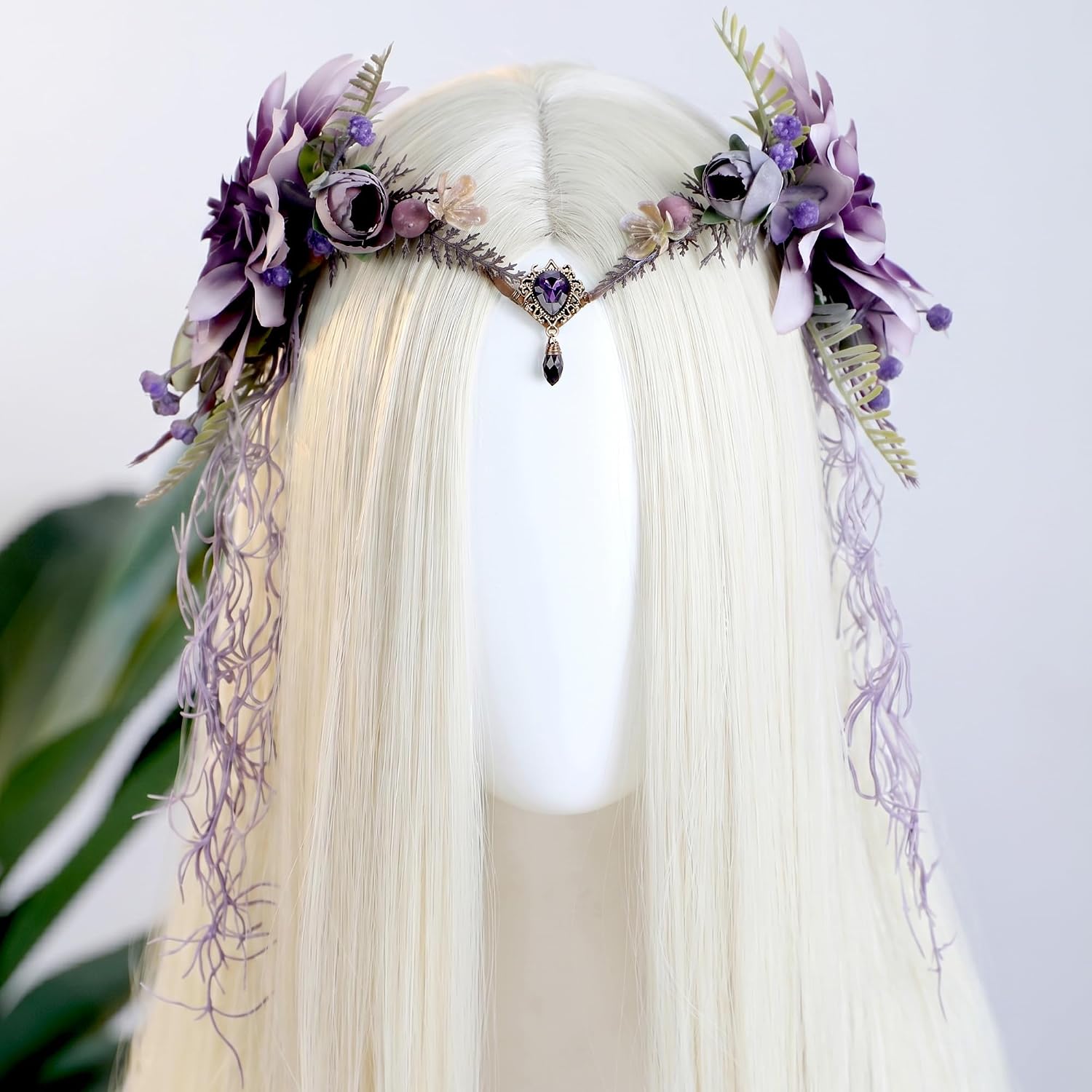 MOSTORY Woodland Flower Fairy Crown - Forest Elf Crown with Vines for Renaissance Accessories Women Renfaire Cosplay