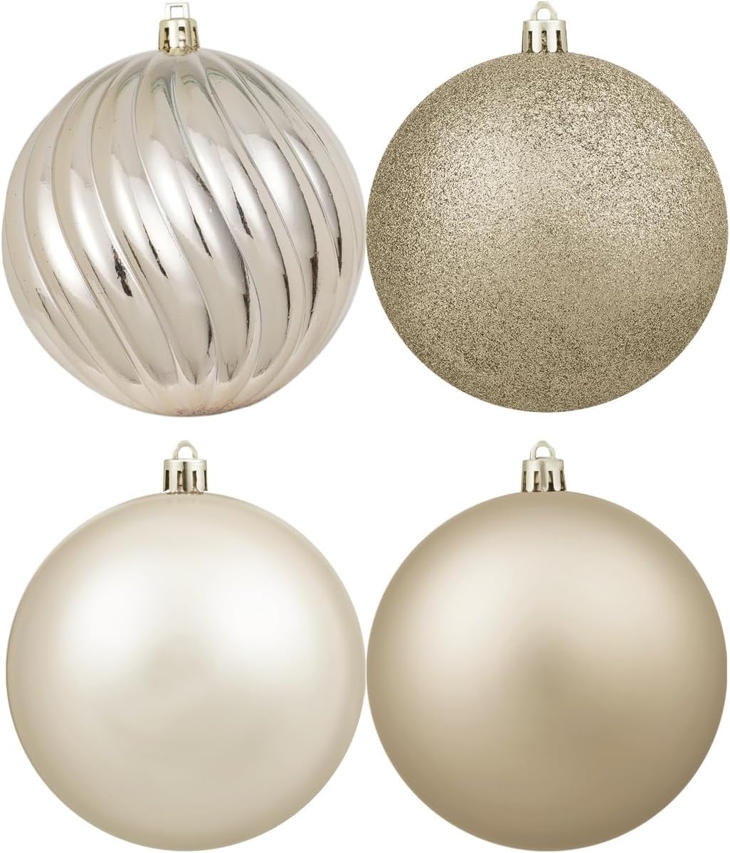 4in Large Christmas Ornaments Shatterproof Christmas Ball Ornaments Giant Hanging Balls Mercury Decorations for Holiday（Champagne,4PC）