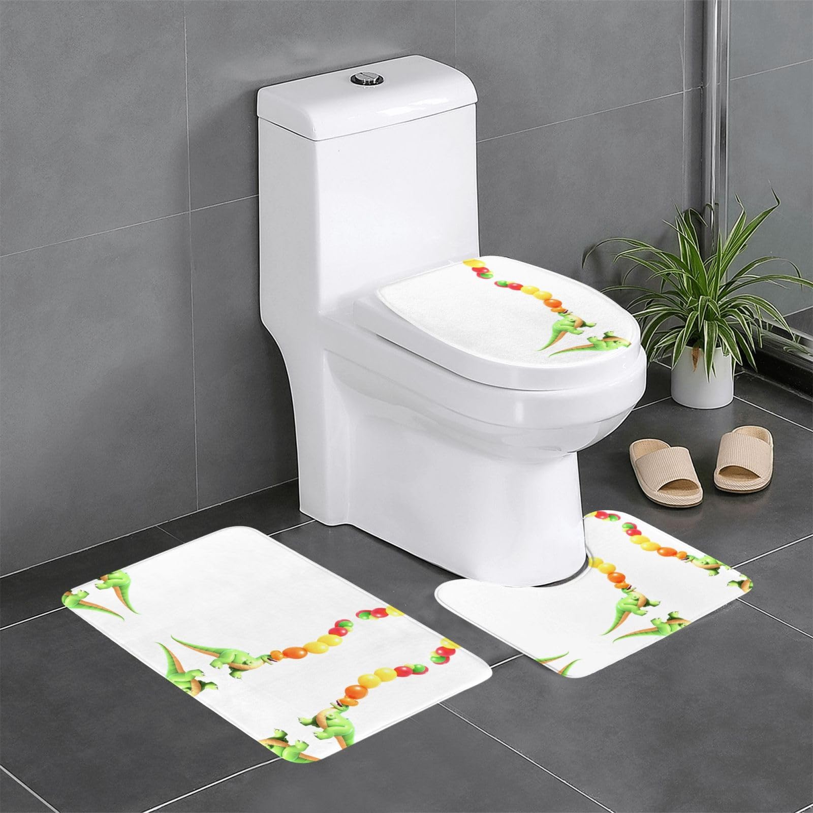Tapis de toilette flanelle épaisse absorbante dinosaure lot de 3 tapis