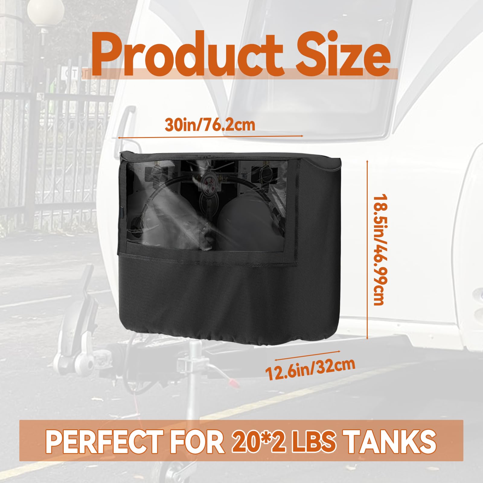 JOJOCY RV Trailer Propane Tank Cover Visible, With Reflective Strips for Dual Tanks 600D Oxford Resistant Waterproof Cover Easy Installation for RV Trailer Camper (20LB)