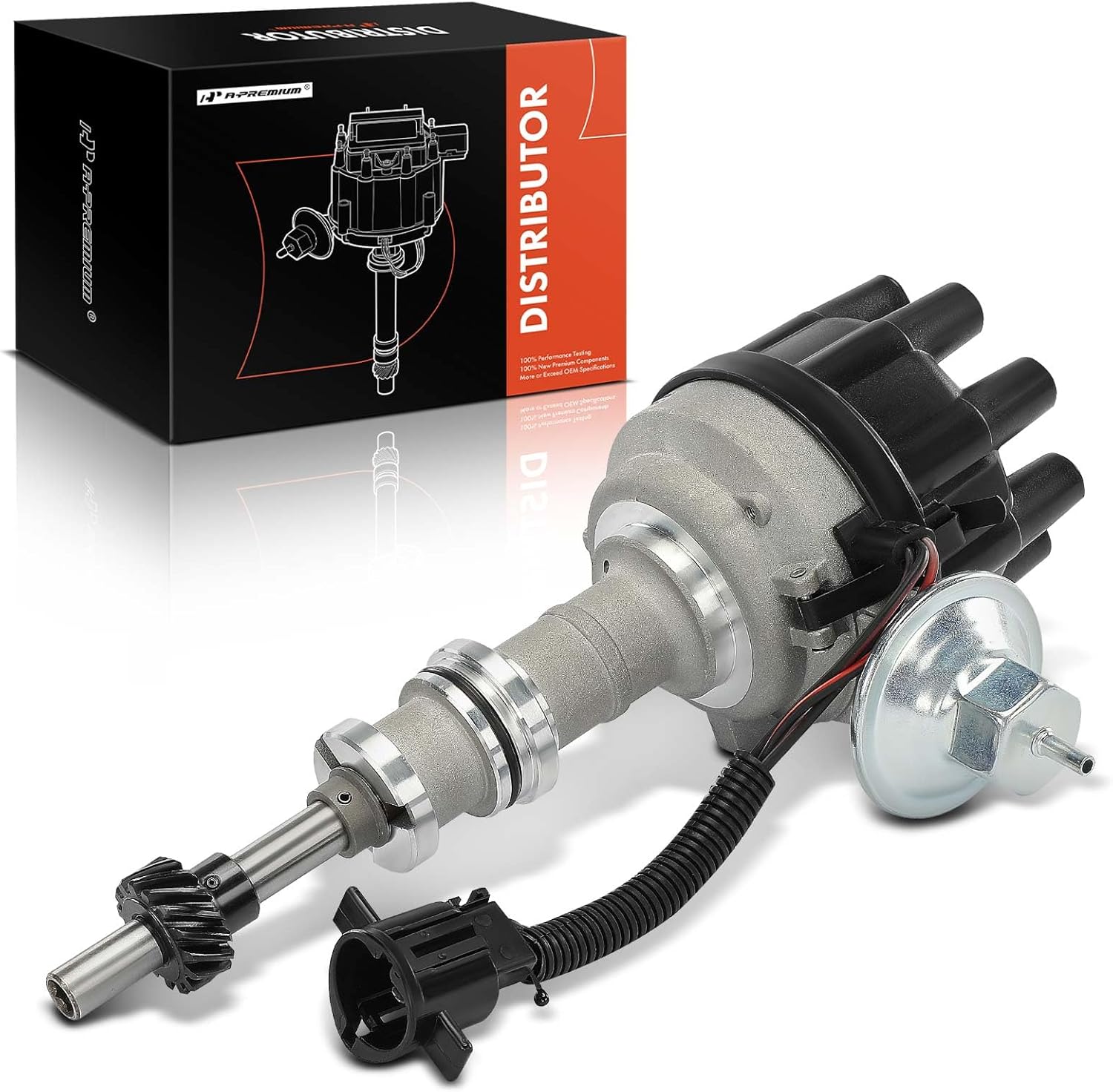 A-Premium Ignition Distributor with Cap and Rotor Compatible with Ford E-100 E-150 E-250 E-350 Econoline Club Wagon, Country Sedan Squire, Custom 500 & Mercury Colony Park, Cougar, Monarch, Montego