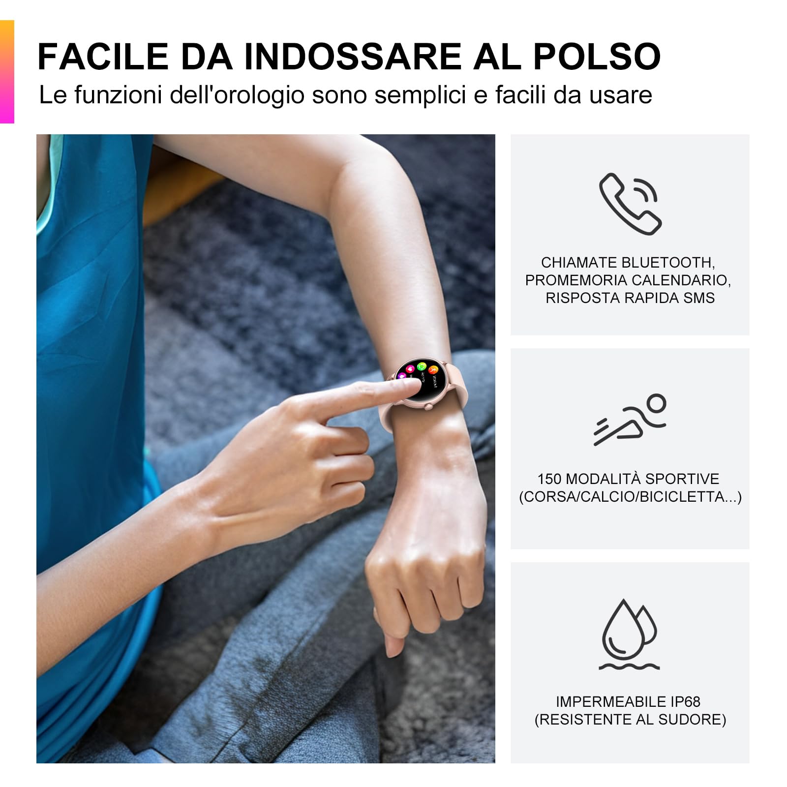 Smartwatch Uomo Donna, 1.43" AMOLED Screen Smartwatch con Effettua/Risposta Chiamate, Fitness Tracker con Pressione Sanguigna e Monitor Sonno, 30+ Sport Step Counter per Android iOS