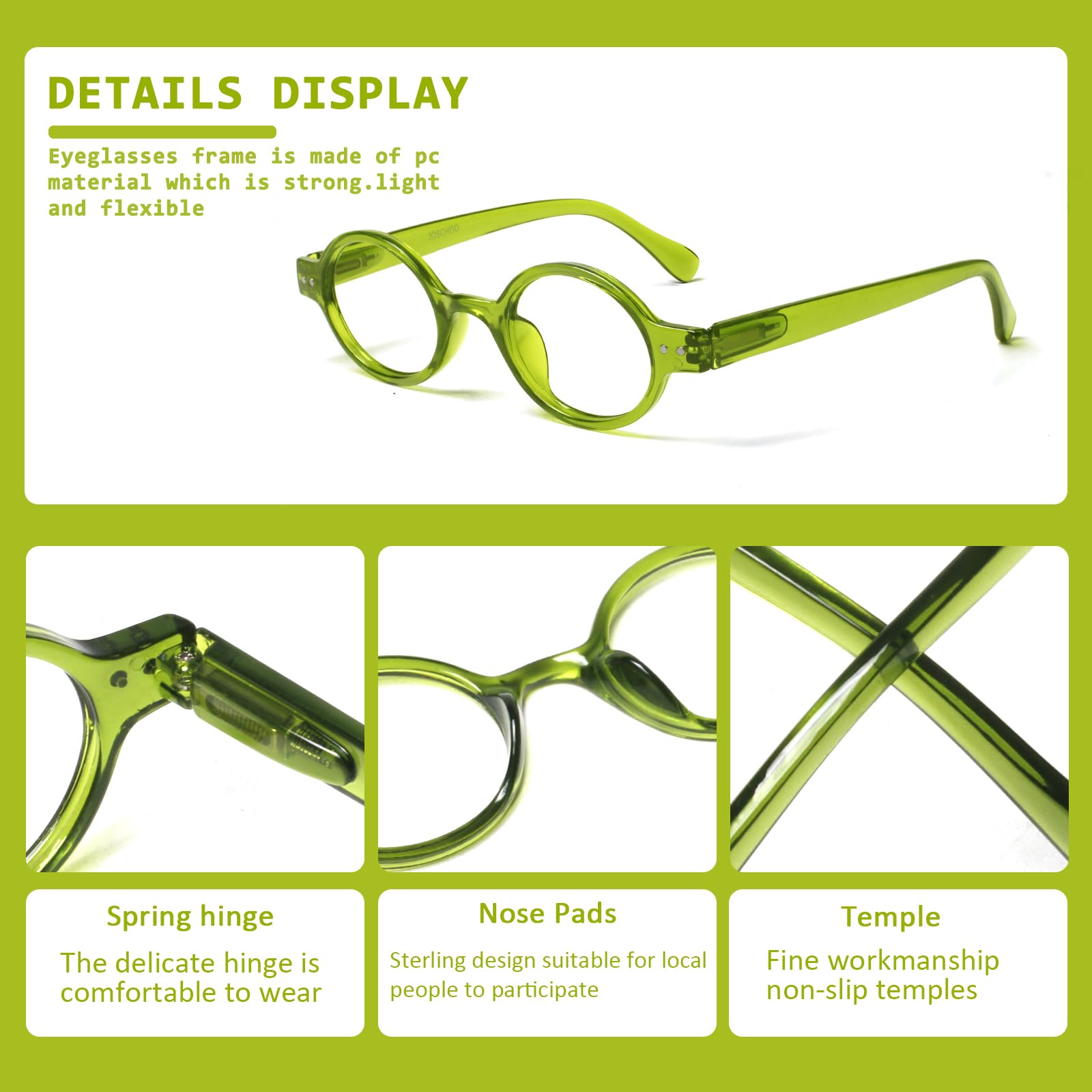 JOSCHOO Lesebrille, rund, Retro, für Damen und Herren, 5 Stück