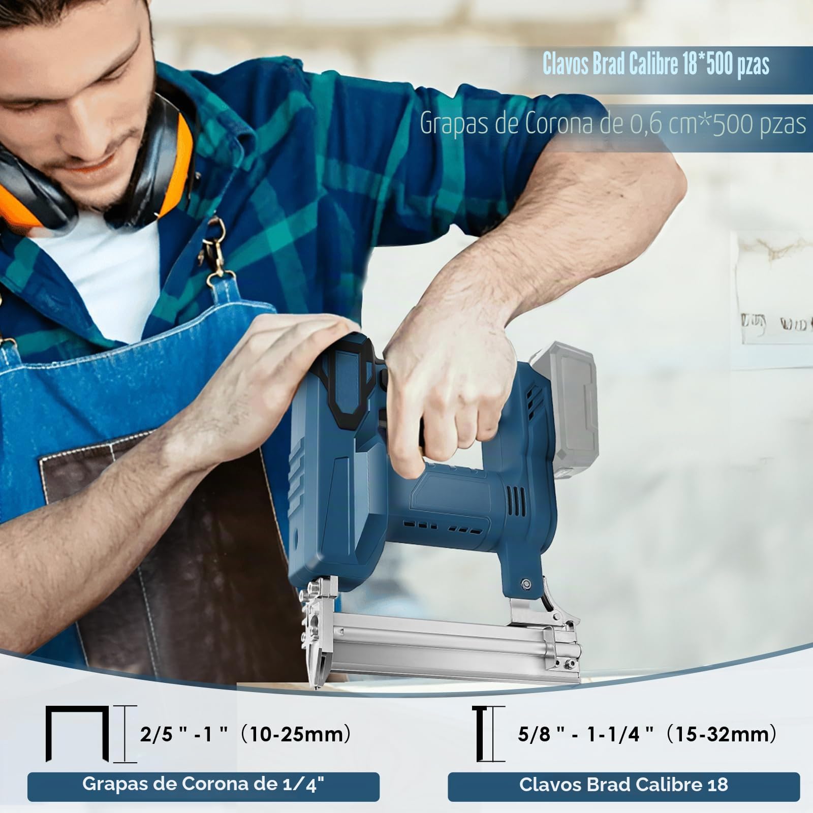 Pistola de clavos recargable Makita 18 V LXT compatible, 2 en 1, grapadora eléctrica para madera/tela/alfombra (sin batería), con 500 clavos rectos y 500 clavos en forma de U