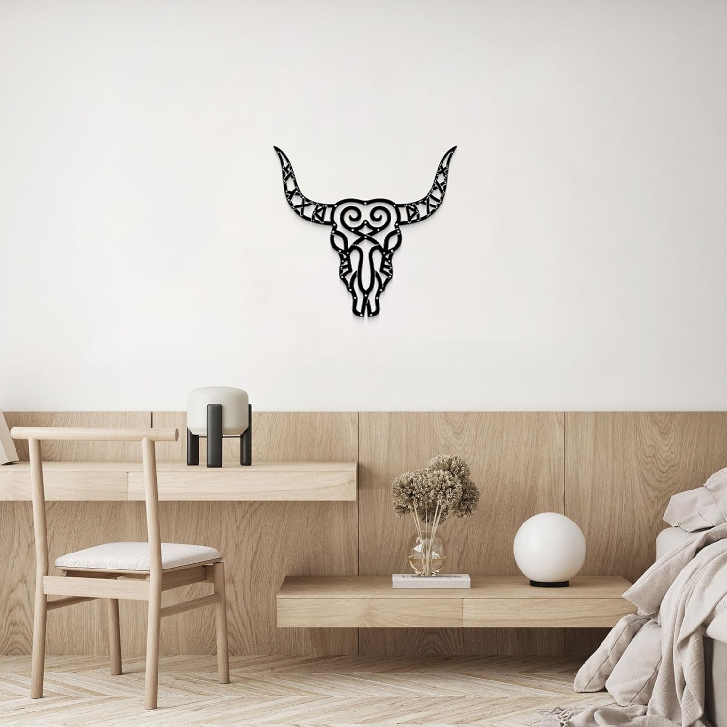 GlintHome Western Decor - Black Metal Wall Art Southwestern Living Room Decor Cow Skull Rustic Artwork for Bedroom Offcie Country Room Decor
