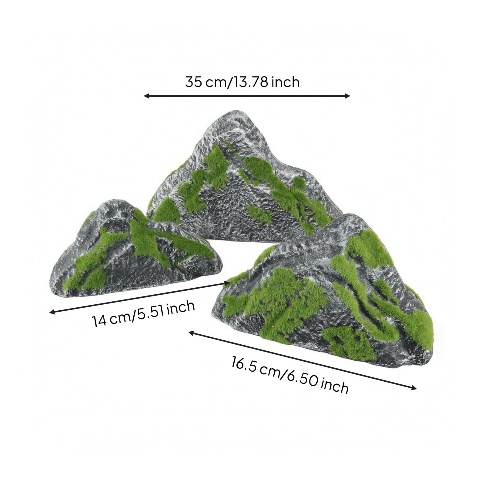 Colcolo 3 Pezzi Pie Finte con Muschio Forma Montuosa Irregolare, Mini Rocce Paesaggistiche con Muschio Finto, Floccato, per Terrario, Giardino Fatato, Acquario