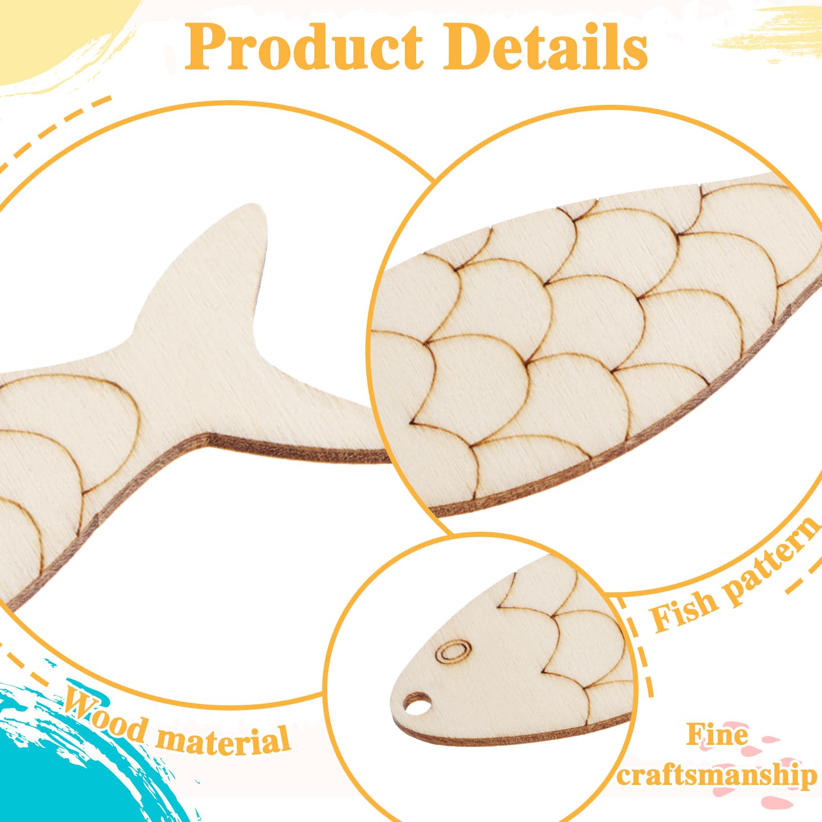 30x Fisch Dekoration Aus Holz - Bemalbare Holzschilder Mit Hanfseil Für DIY