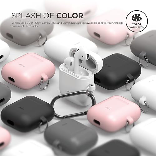 Miniatura 7 de Funda de silicona elago con llavero, compatible con el estuche de Apple AirPods 1 y 2, LED frontal visible, soporta carga inalámbrica, silicona
