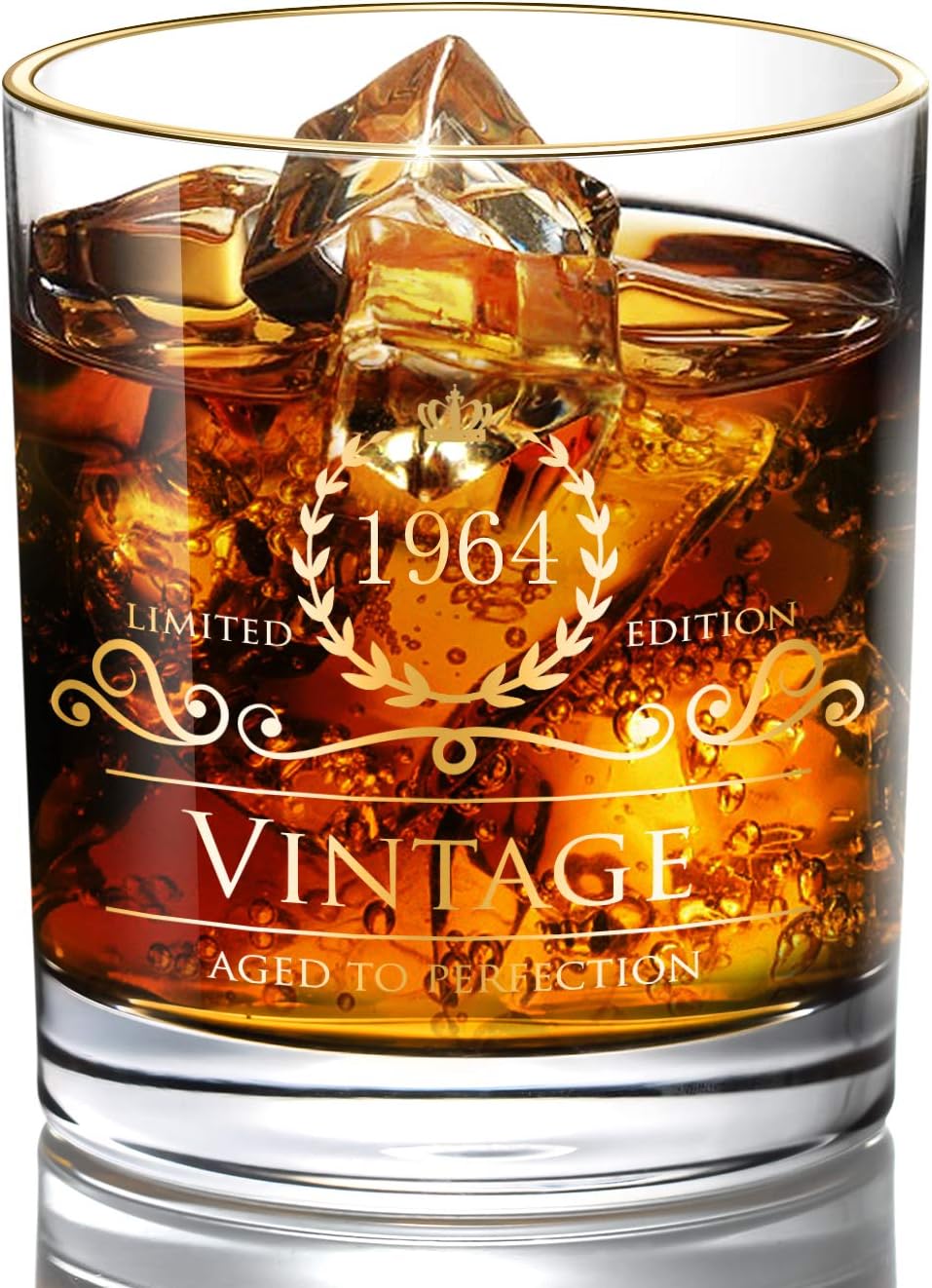 1964 61st Birthday Gifts for Men/Dad/Son, Vintage Unfading 24K Gold Hand Crafted Old Fashioned Whiskey Glasses, Perfect for Gift and Home Use - 10 oz Bourbon Scotch, Party Decorations