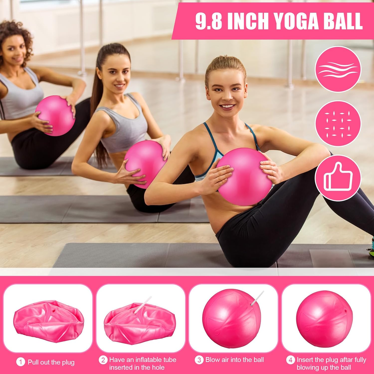 Soulchen 30 Pcs Exercise Pilates Ball 9 Inch with Bags Resistance Bands 25-30 Lbs for Exercise Equipment Set for Yoga Stability Barre Training Stretching Physical Posture Training Gym
