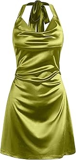 ZAFUL Women Halterneck Satin Mini Dress Sexy Cowl Neck Silky Party Cocktail Club Dress