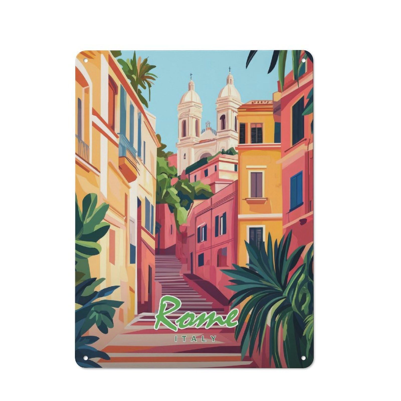 Junmoney Style-4 Vintage Tin Sign 40X30cm With Rome Italy Cityscape For Bar Or Restaurant, Suited To Bar Decor Enthusiasts