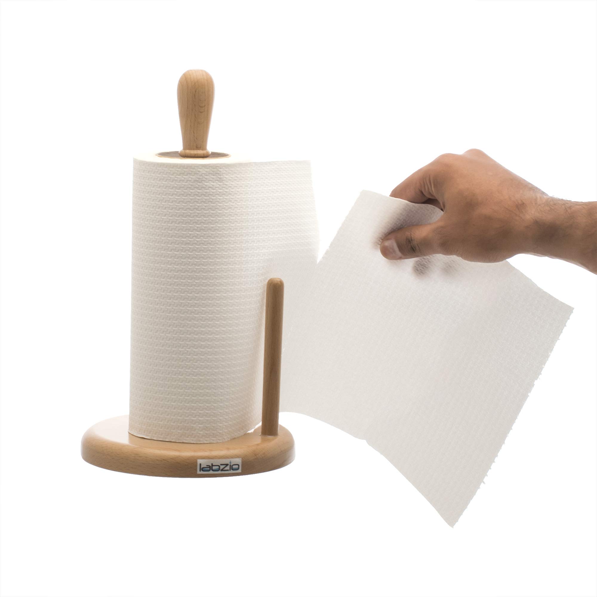 LABZIO Home Wooden Paper Towel Holder Stand, Kitchen Countertop Paper Roll Dispenser, Polished Wood Tissue Roll Holder for Home, Dining Table, Cafes & Offices 1