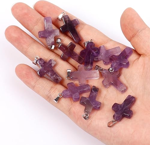 Miniatura 2 de Cadikez 12 colgantes de cruz de piedra natural, cristales curativos de cuarzo para chakras, reiki, dijes a granel para hacer collares, joyas (color