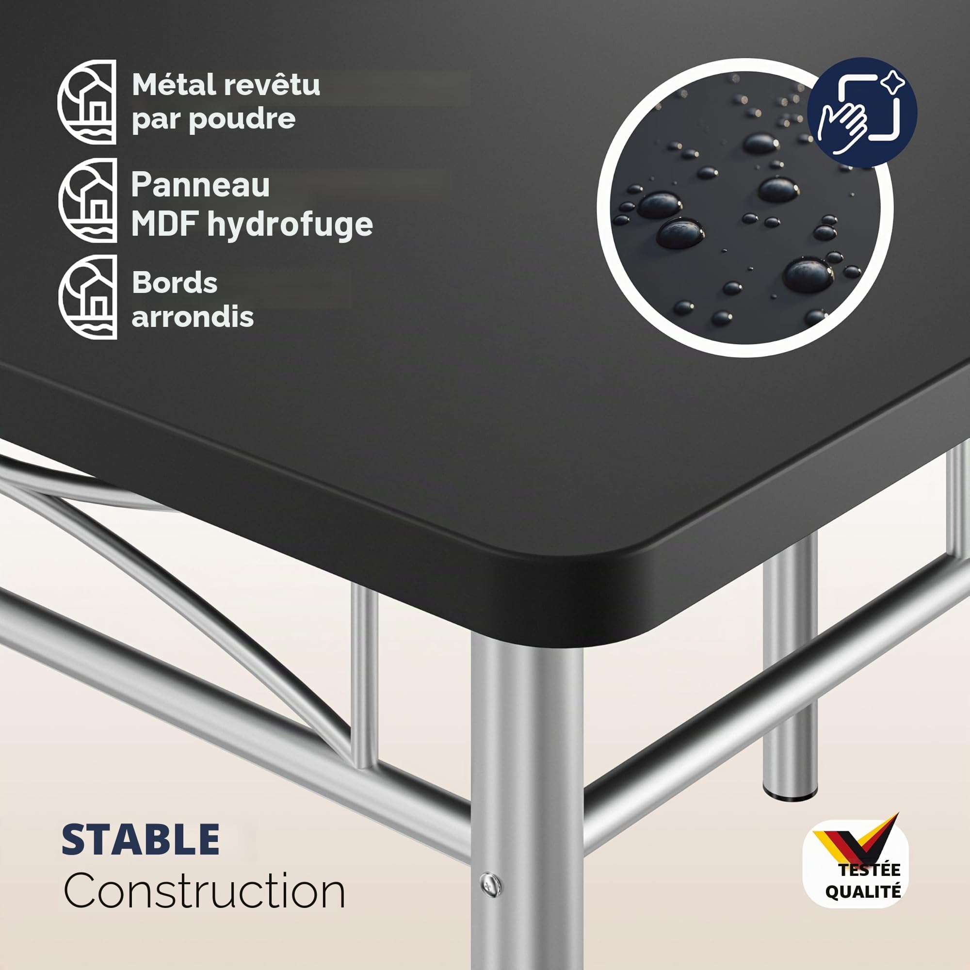 Casaria® Ensemble Table à Manger avec 4 chaises Noir Ensemble de Meubles 5 pièces pour Salle à Manger Cuisine en métal laqué MDF