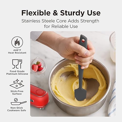 Miniatura 4 de Kitchen Mama WaltzGrip - Juego de utensilios de silicona platino para tarros y latas: resistente al calor, raspador antiadherente, cuchara, perfecto