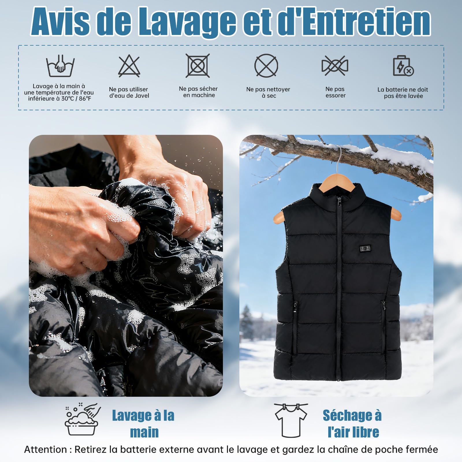 Gilet Chauffant Homme avec Batterie 10000mAh pour Ski（L）