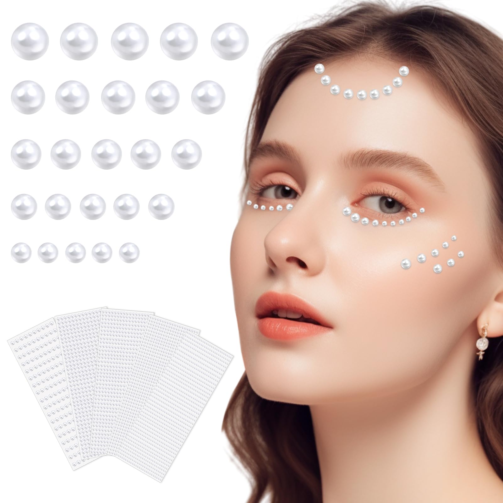 3270PCS Pearl Stickers White, Adhesive Pearl Beads, Hair Face Gems, Stick on Pearls for Hair, Face, Makeup, Eye, Nail, Crafts, Assorted Sizes