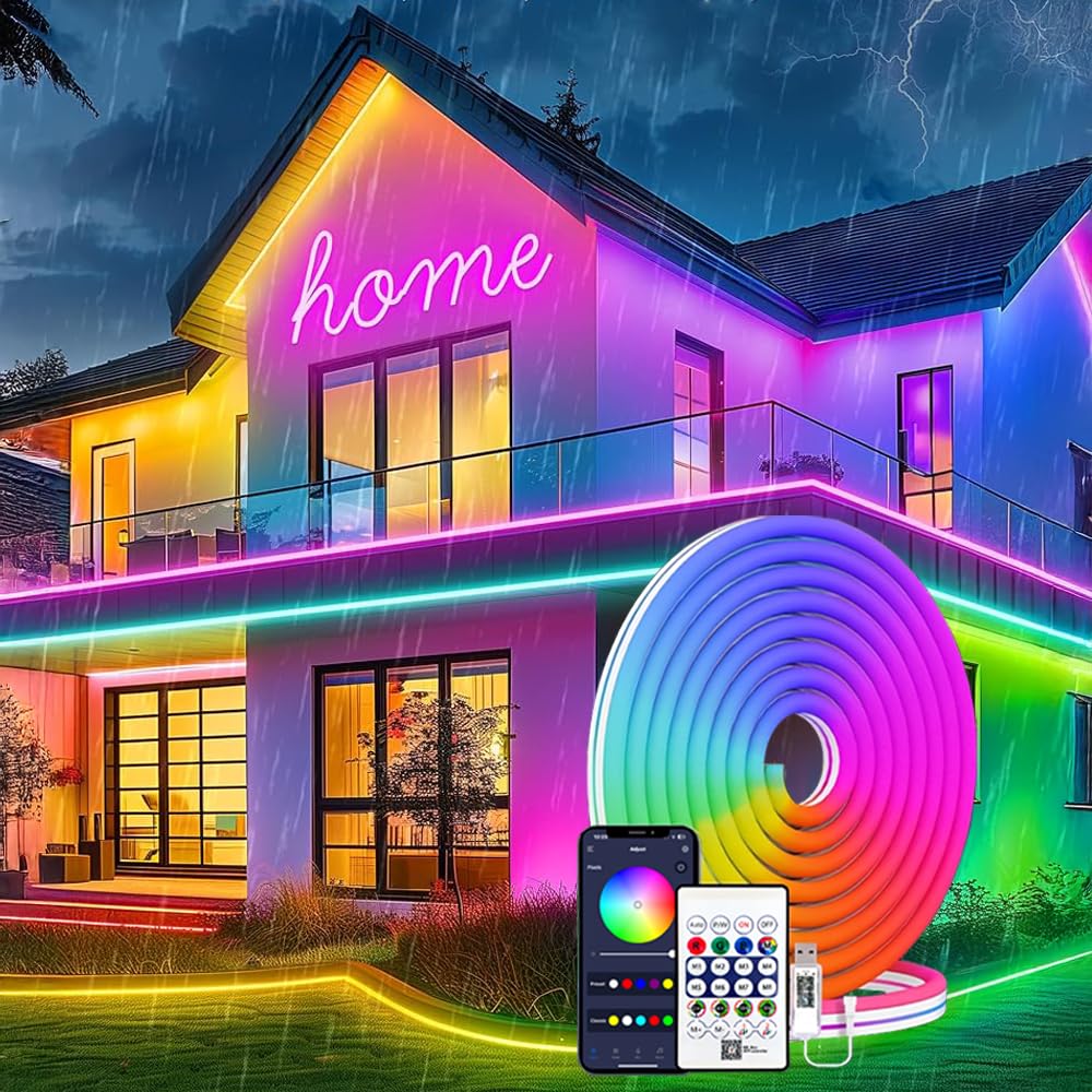 MODI LIFE RGB Neon Strip Light, 5M - USB Powered, Music Sync, Remote/App Control, 8+ Color Modes, Timer Settings, Ultra-Slim Design for TV, PC, Room Decor