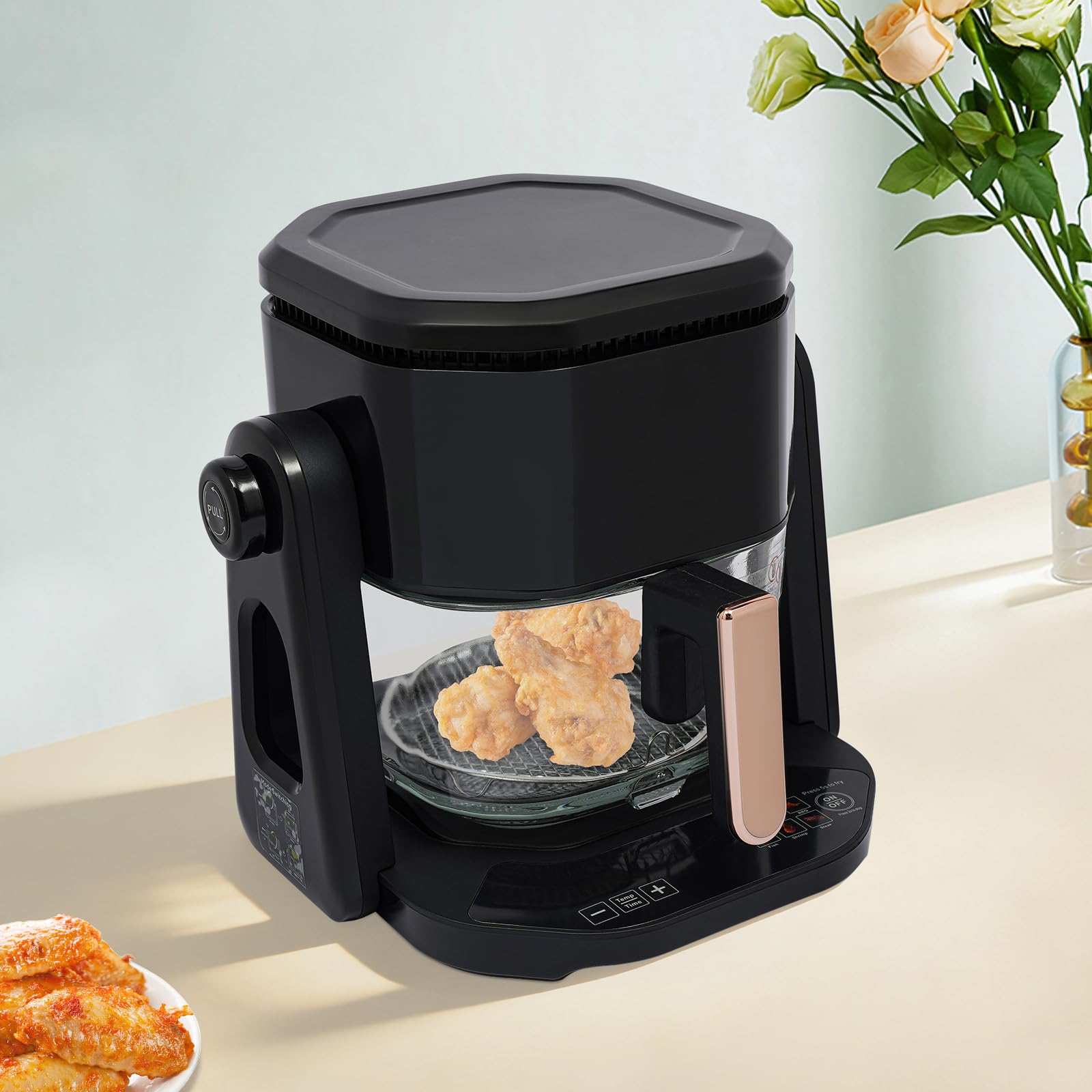 4.5L Klein Heißluftfritteuse Glas Airfryer mit LCD Display Schwarz 1200W