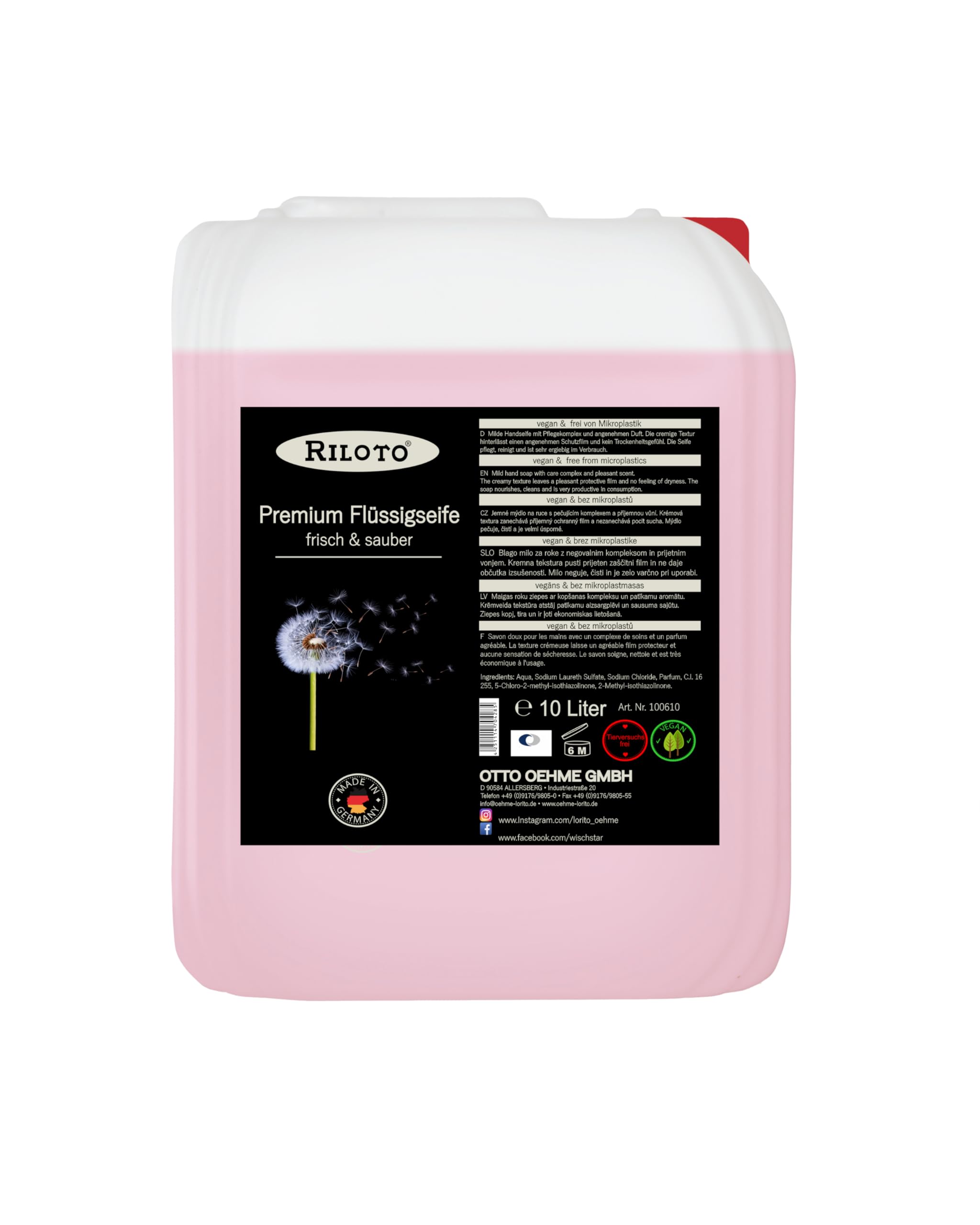 Lorito frisch & sauber Premium Flüssigseife 10L vegan - Handseife flüssig zur sanften & schonenden Handreinigung, Wohlduftende Nachfüllseife für Seifenspender