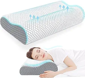CloudBliss Memory Foam Pillow, Ergonomic Neck Contour Cervical Pillow for Back and Shoulder Pain, Orthopedic Pillow for Neck Pain Relief, for Sleeping Side, Back, Stomach Sleepers - Grey, Standard