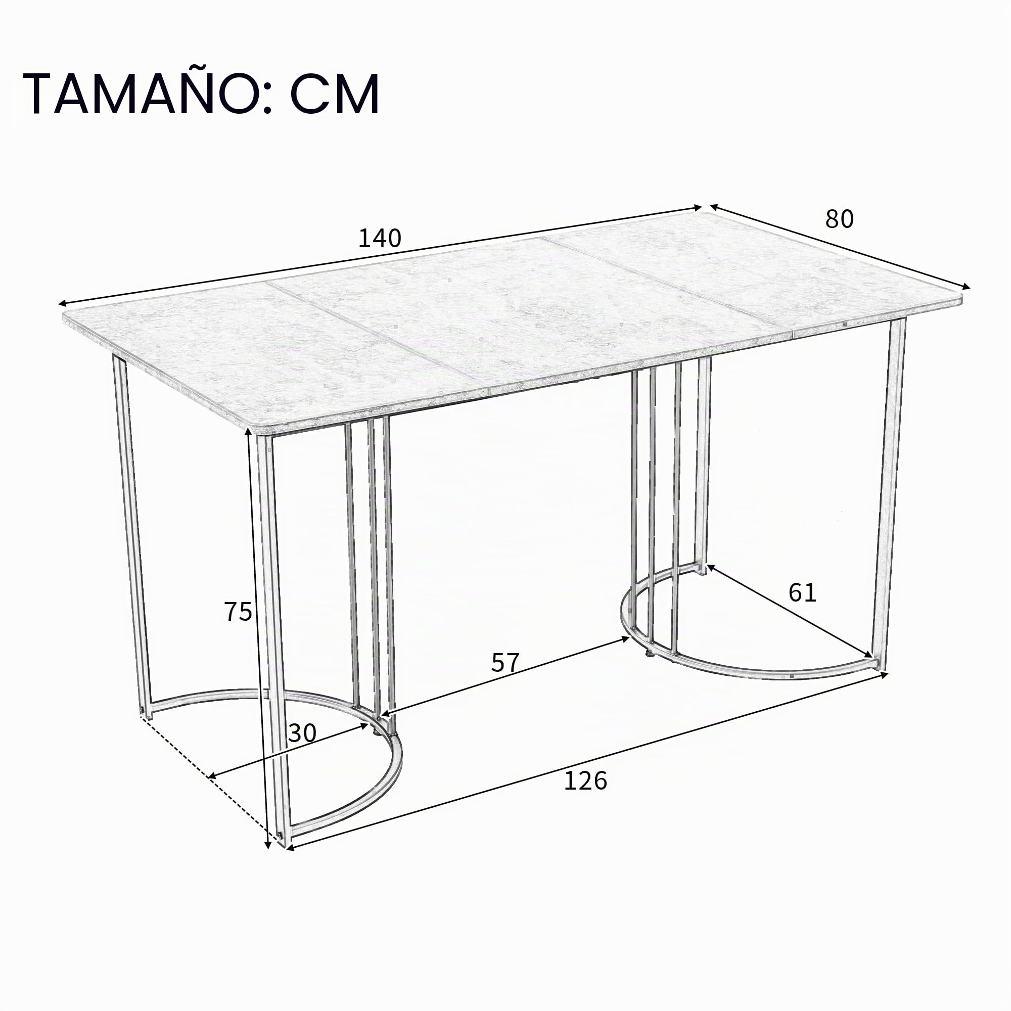 Merax Mesa de comedor 140x80cm, Mesa rectangular de diseño de mármol, para 4-6 personas, estructura metálica, patas ajustables, adecuada para restaurante, sala de estar, cocina, salón, Blanco/Negro