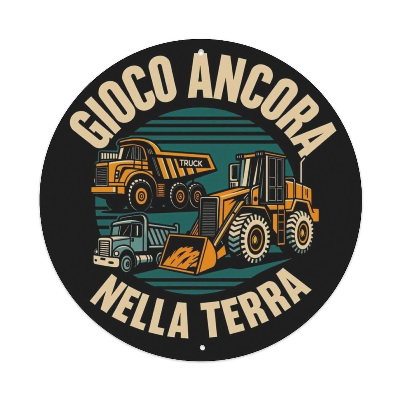 Italian Construction Loader Dump Truck Vintage Round Sign Vintage Aluminium Metal Sign, Retro Wall Decor for Home, Bar, Garage & Farmhouse 20x20cm