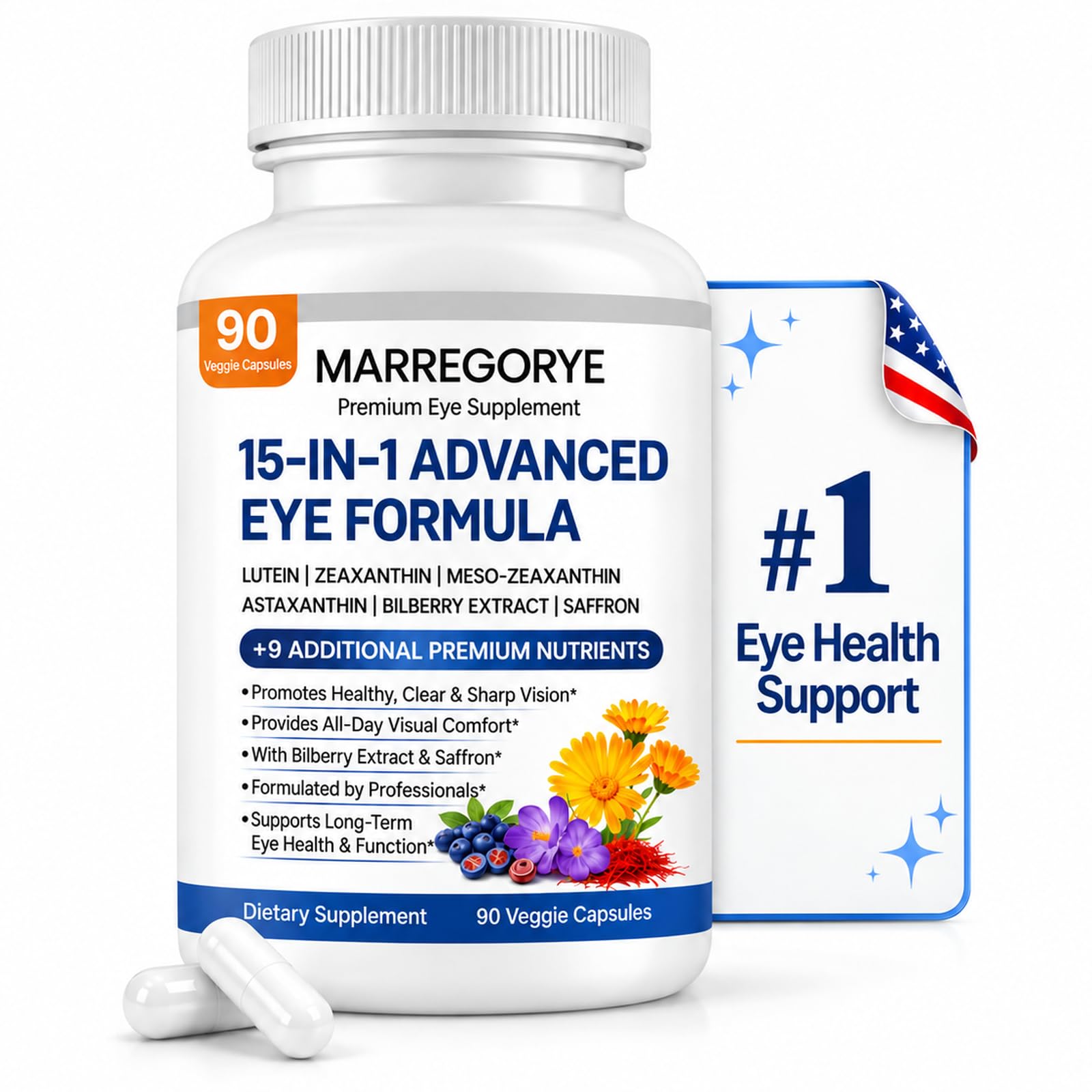 [BRSRGAIOOEDWO2DD] 15-in-1 Advanced Eye Formula, Lutein Zeaxanthin Eye Vitamins, 90 Capsules